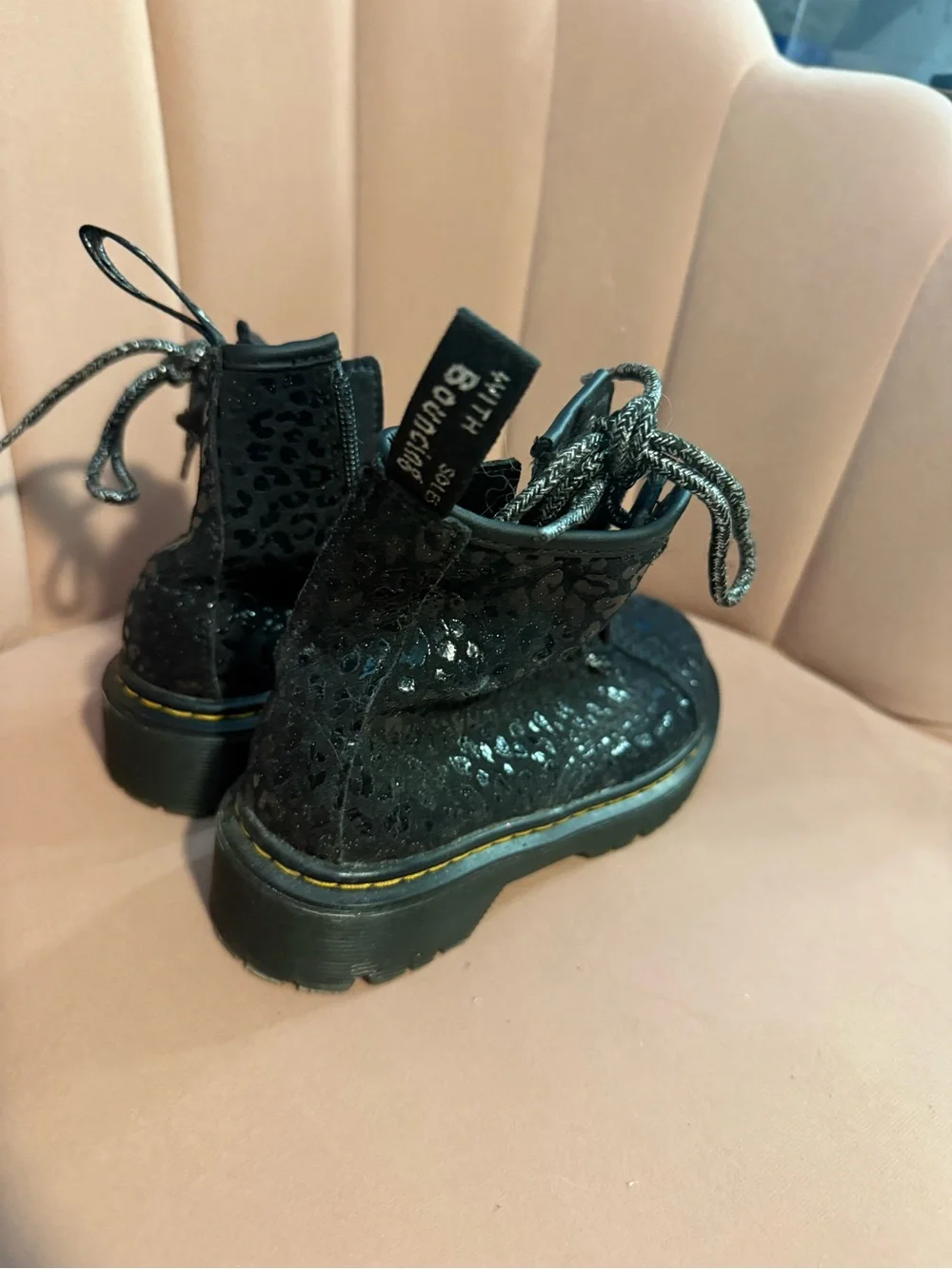 Dr. Martens Black Leopard-Print Kids Combat Boots
